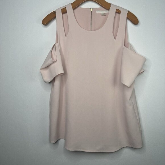 Cooper & Ella Women's Top Size L Zipper Light Dusty Pink Cold-Shoulder Polyester - Picture 2 of 8